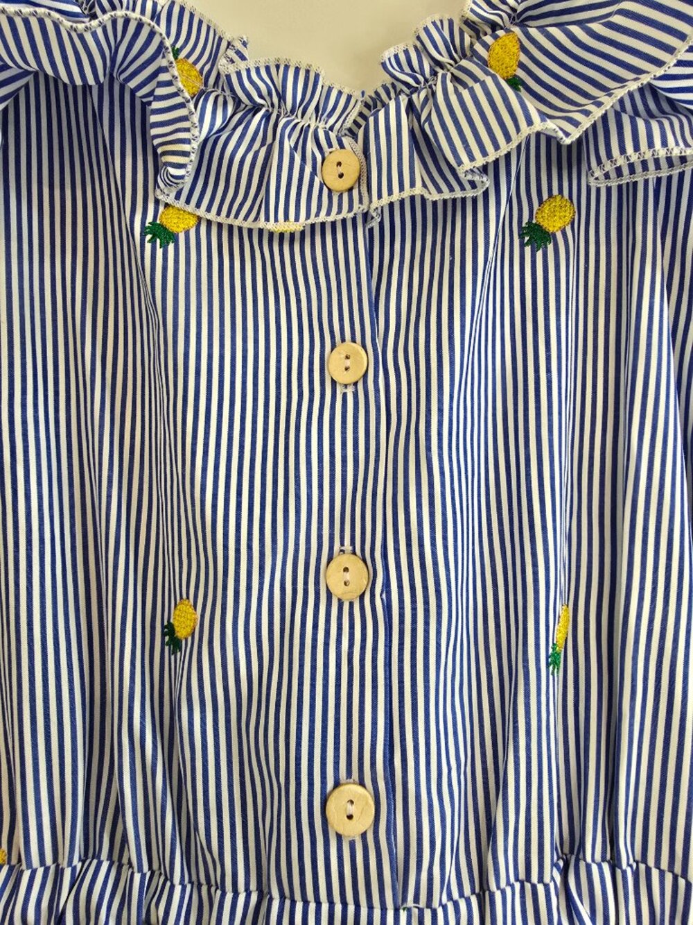 Hummingbird Blue Striped Romper With Embroidered Pineapple Print - Picture 2 of 7